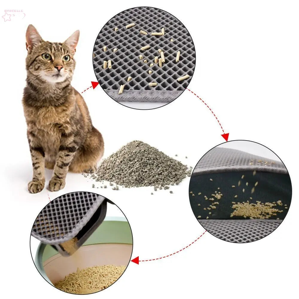 Kitty Cat Litter Mat Trapping Honeycomb Double Layer Design Waterproof Double Layer EVA Cat Litter Pad Waterproof Non-slip Sand Basin Filter Kitten Dog Washable Mattress - Brocelles