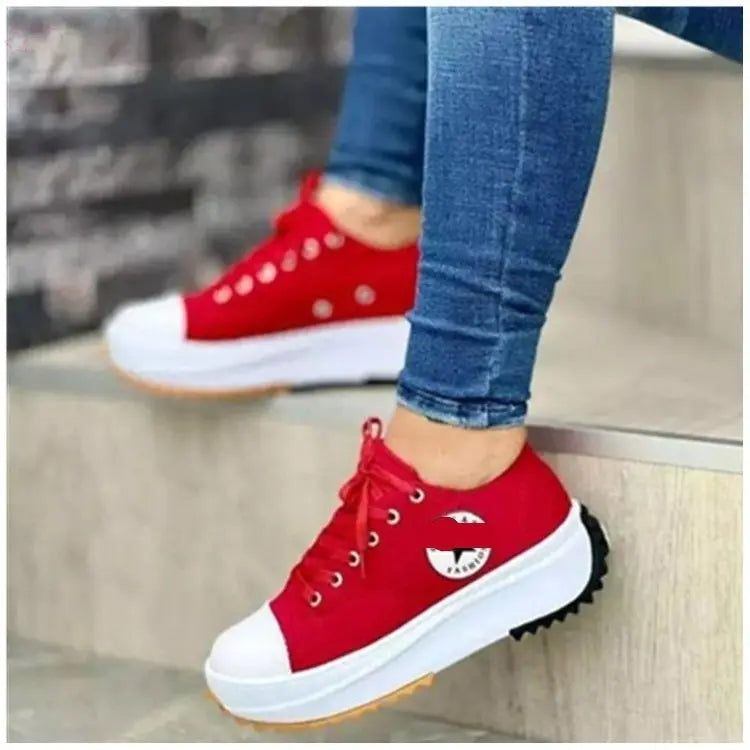 Leisure single shoe women's solid color thick sole lace up canvas shoes casual shoes Brocelles