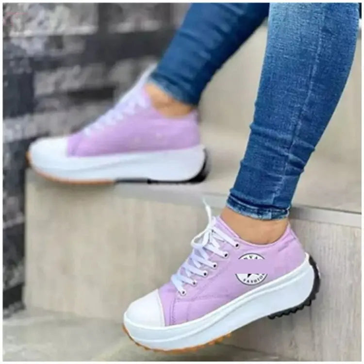 Leisure single shoe women's solid color thick sole lace up canvas shoes casual shoes Brocelles