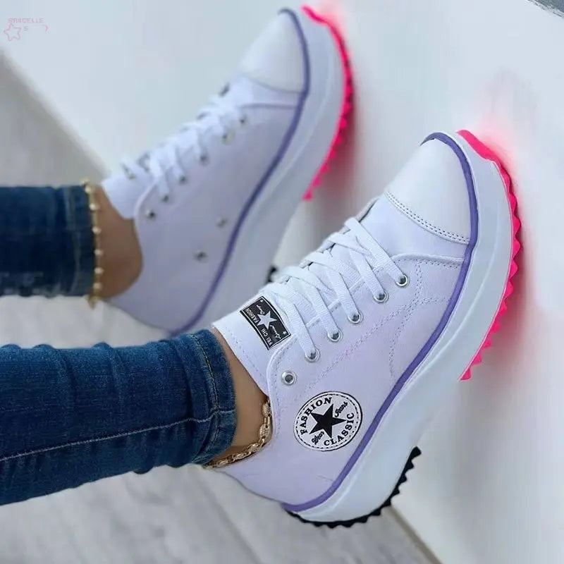 Leisure single shoe women's solid color thick sole lace up canvas shoes casual shoes Brocelles