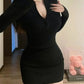 Long Sleeve Dresses for Women Black Sexy Club Bodycon Mini Dress - Brocelles