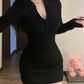 Long Sleeve Dresses for Women Black Sexy Club Bodycon Mini Dress - Brocelles