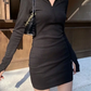 Long Sleeve Dresses for Women Black Sexy Club Bodycon Mini Dress - Brocelles