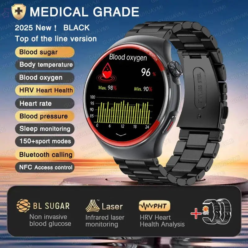 Medical-Grade HRV Blood Glucose Smartwatch Brocelles