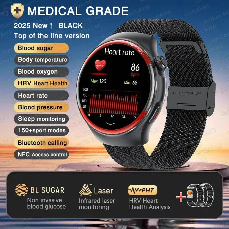 Medical-Grade HRV Blood Glucose Smartwatch Brocelles