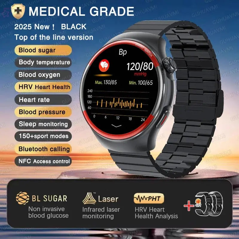 Medical-Grade HRV Blood Glucose Smartwatch Brocelles