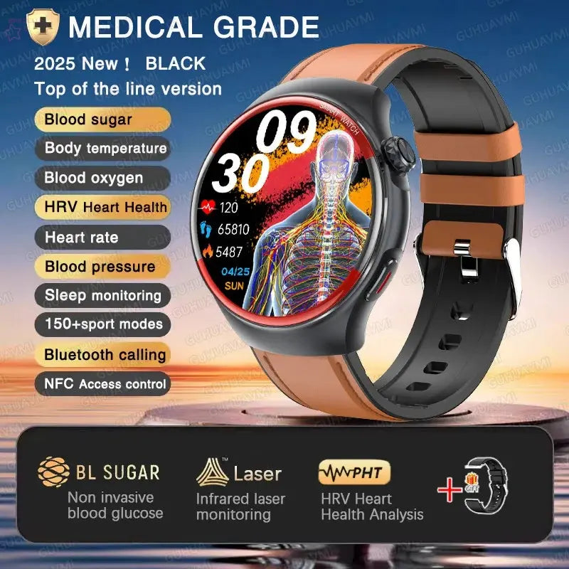 Medical-Grade HRV Blood Glucose Smartwatch Brocelles