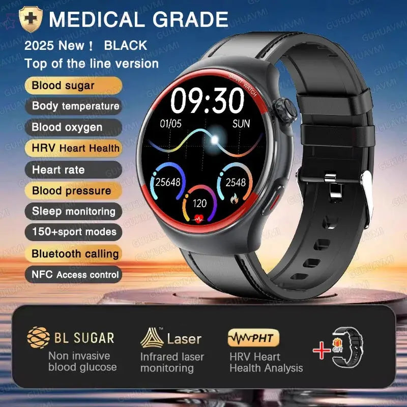 Medical-Grade HRV Blood Glucose Smartwatch Brocelles