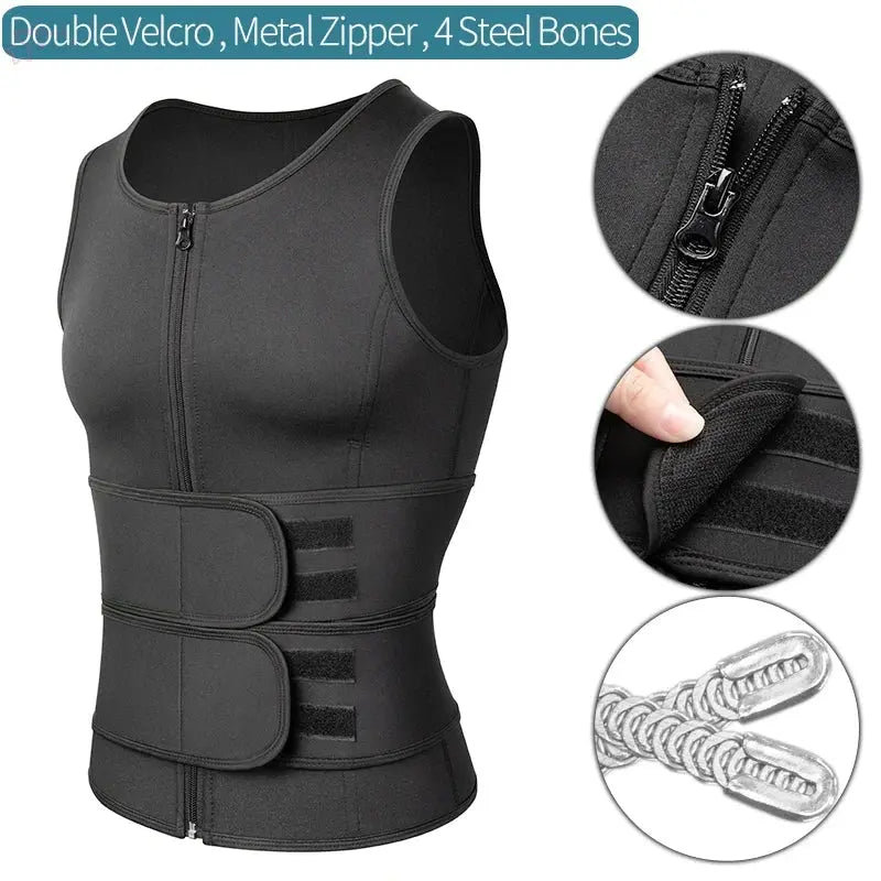 Men Waist Trainer Sauna Vest Fitness Corset Abdomen Slimming Body Shaper Belly Reducing Shapewear Burn Fat Shirt Trimmer Belt - Brocelles