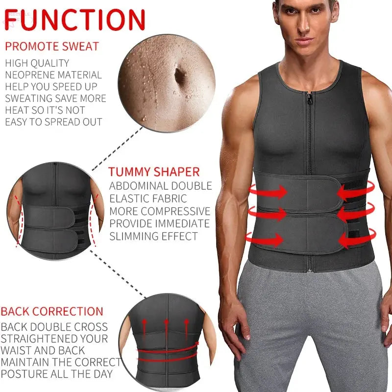 Men Waist Trainer Sauna Vest Fitness Corset Abdomen Slimming Body Shaper Belly Reducing Shapewear Burn Fat Shirt Trimmer Belt - Brocelles