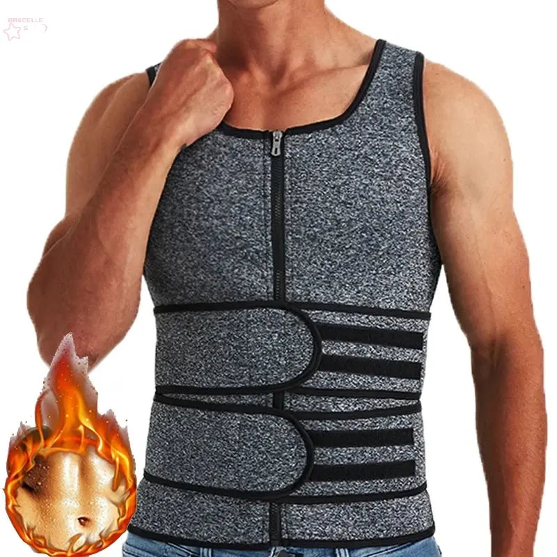 Men's Body Shaper Waist Trainer Sauna Vest Double Belt Sweat Shirt Corset Top Abdomen Slimming Shapewear Fat Burn Fitness Suits - Brocelles