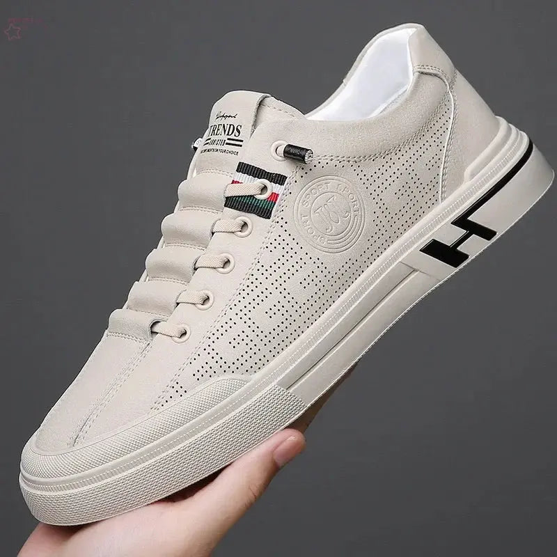 New Men's Embossed Breathable White Shoes Brocelles