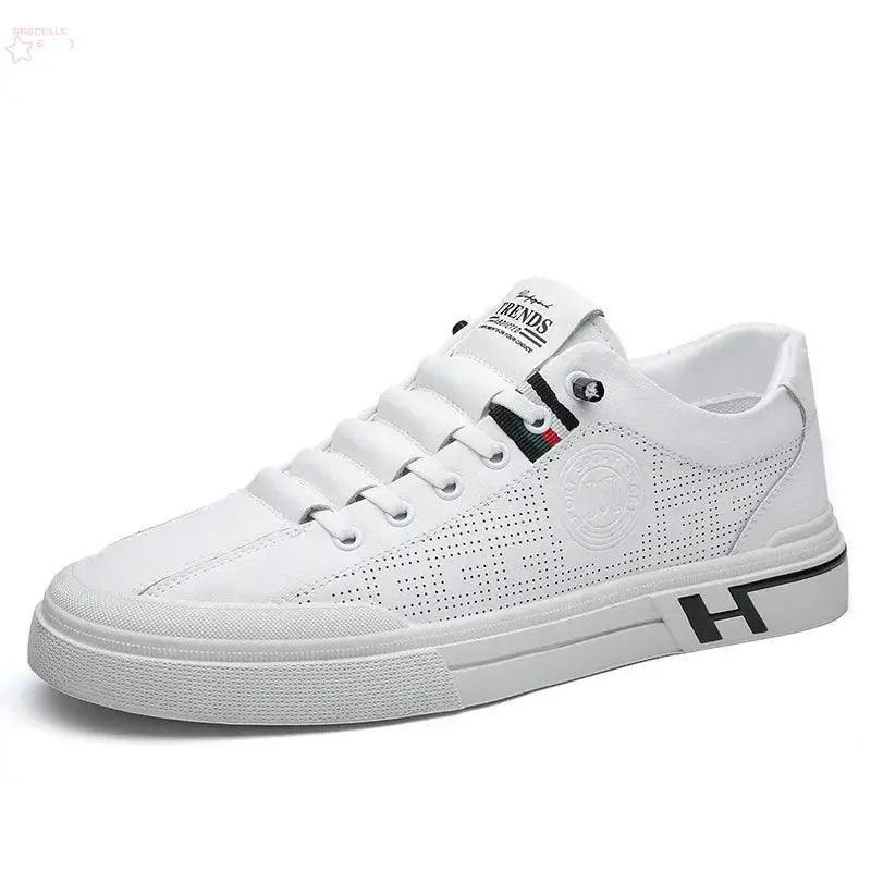 New Men's Embossed Breathable White Shoes Brocelles