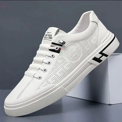 New Men's Embossed Breathable White Shoes Brocelles