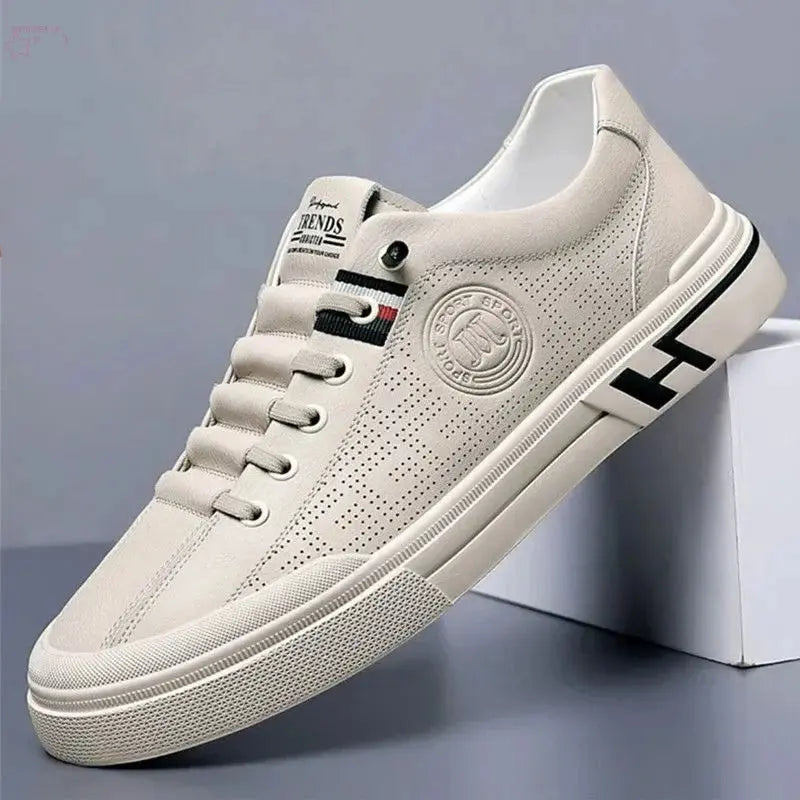 New Men's Embossed Breathable White Shoes Brocelles