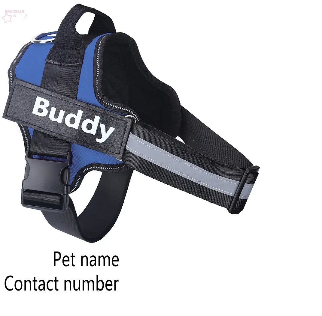 Personalized Dog Harness NO PULL Reflective Breathable Adjustable Pet Harness Vest For Small Large Dog Custom Patch Pet Supplies - Brocelles