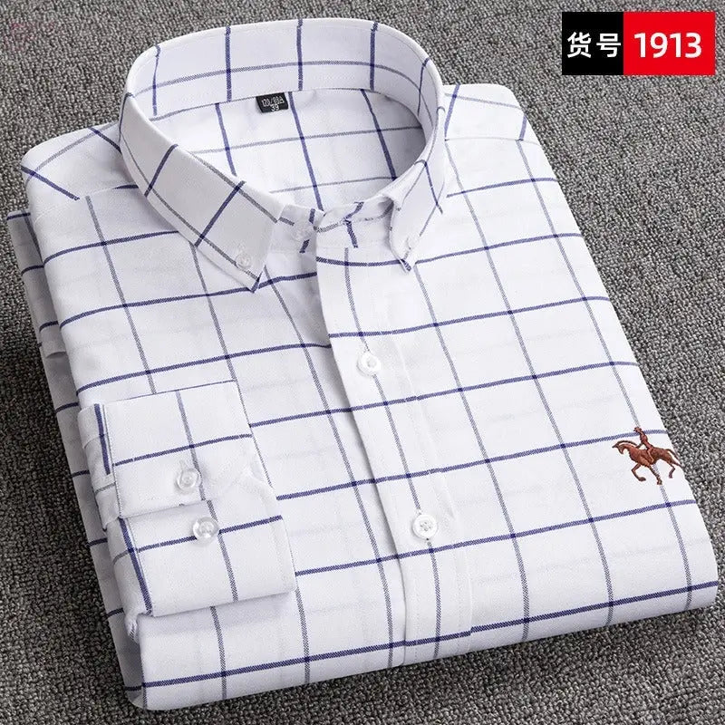 Pure cotton men's long-sleeved Oxford shirt for young and middle-aged men embroidered large size eprolo