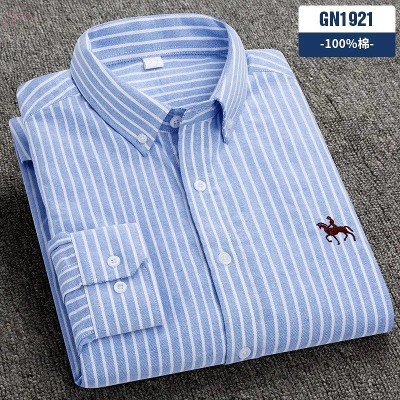 Pure cotton men's long-sleeved Oxford shirt for young and middle-aged men embroidered large size eprolo