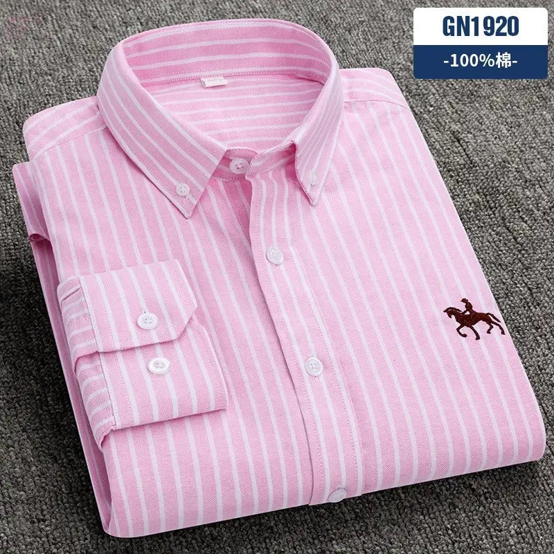 Pure cotton men's long-sleeved Oxford shirt for young and middle-aged men embroidered large size eprolo