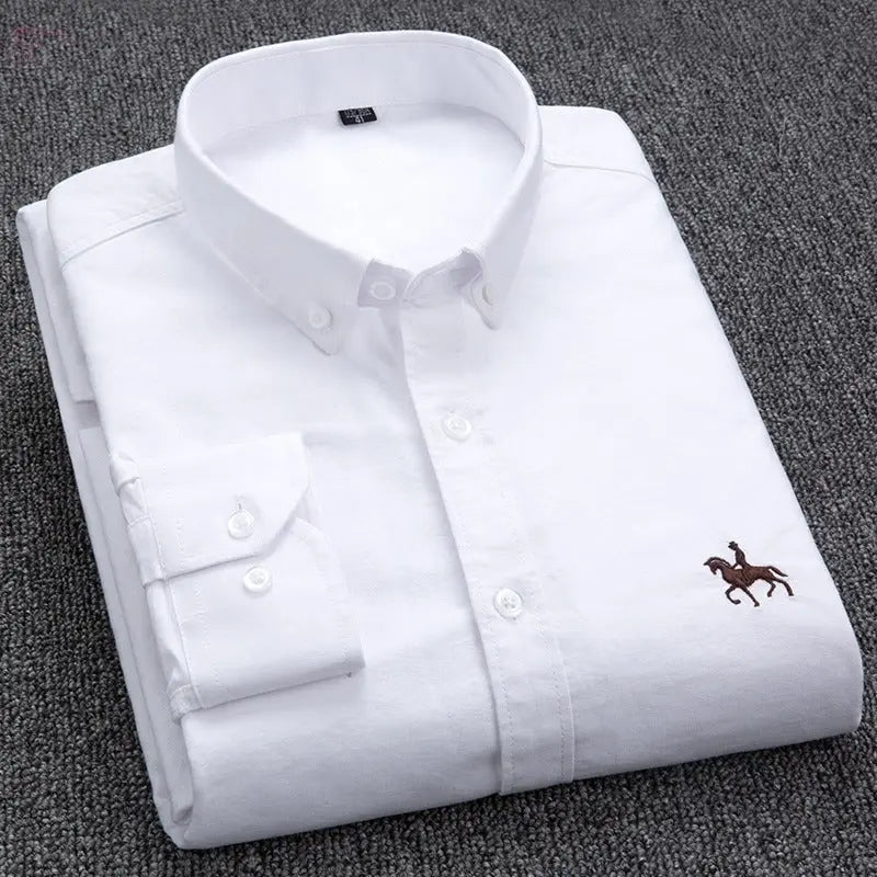 Pure cotton men's long-sleeved Oxford shirt for young and middle-aged men embroidered large size eprolo