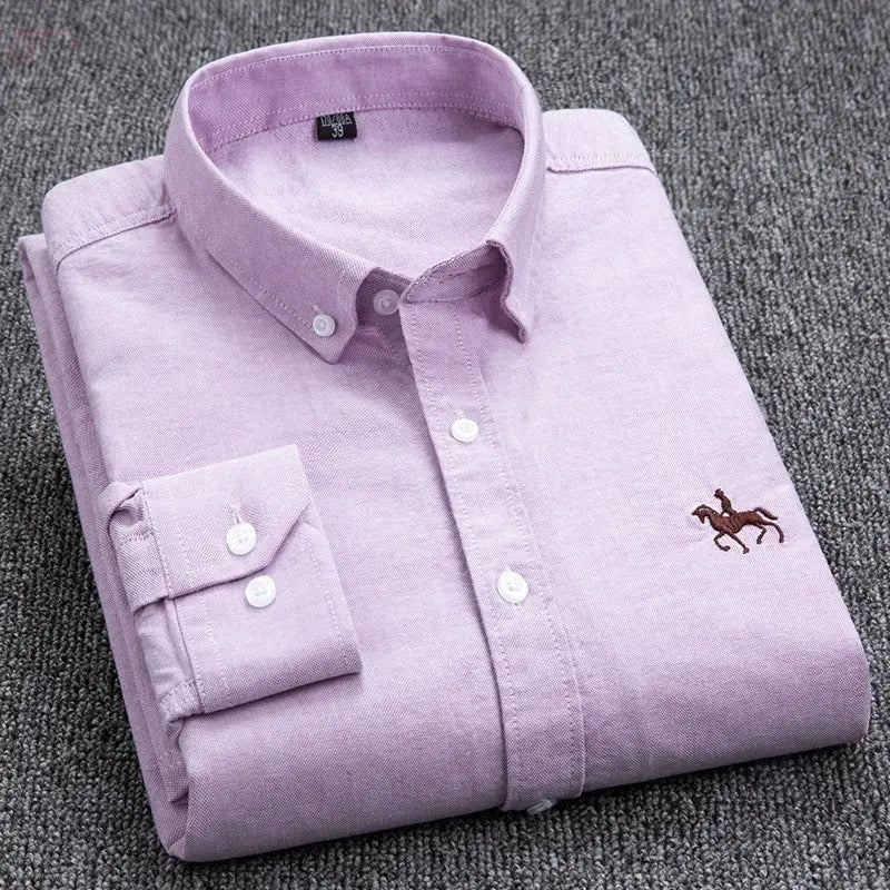 Pure cotton men's long-sleeved Oxford shirt for young and middle-aged men embroidered large size eprolo