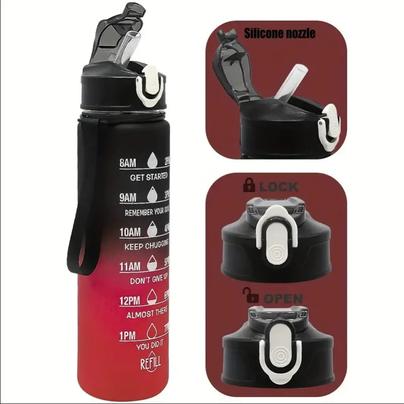 Sports Water Bottle with Time Marker & Leakproof Flip Cover