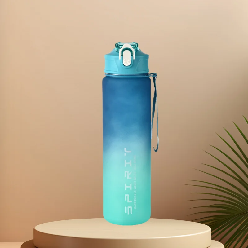 Sports Water Bottle with Time Marker & Leakproof Flip Cover