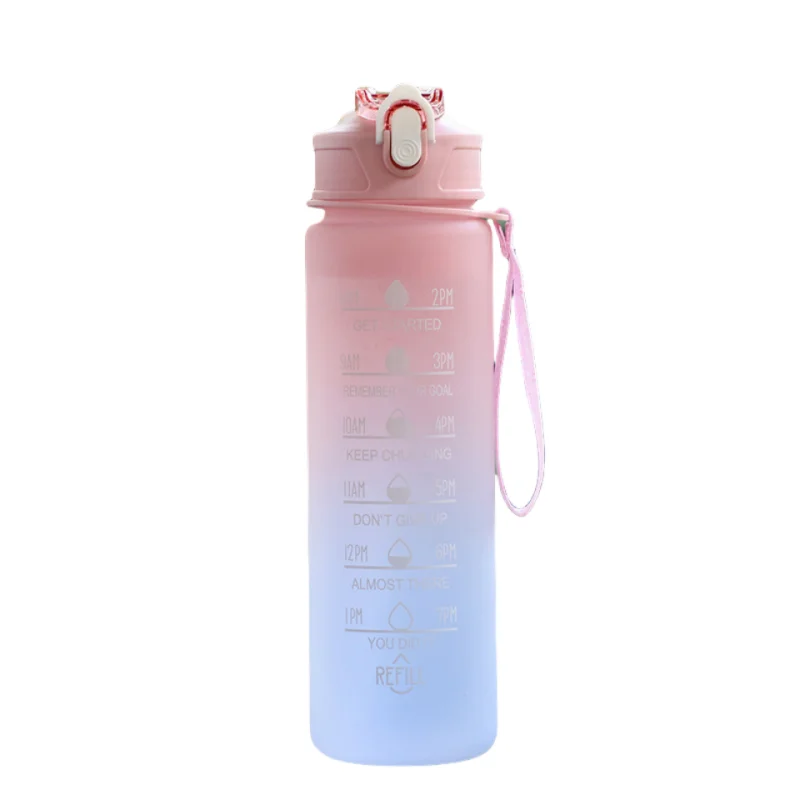 Sports Water Bottle with Time Marker & Leakproof Flip Cover