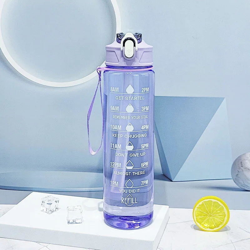 Sports Water Bottle with Time Marker & Leakproof Flip Cover