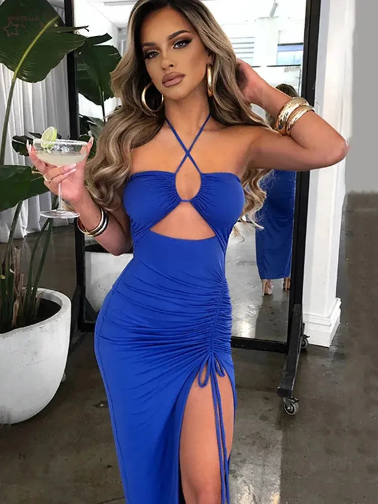 Sleeveless Sexy Female Midi Backless Dresses Slim Night Club Party Women's Dress Bodycon Vestidos Elegantes Para Mujer - Brocelles