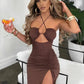 Sleeveless Sexy Female Midi Backless Dresses Slim Night Club Party Women's Dress Bodycon Vestidos Elegantes Para Mujer - Brocelles