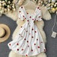 Small Sweet Girl Wears a Western Style Square Neck Elastic Slim Embroidery Dress Summer Brocelles