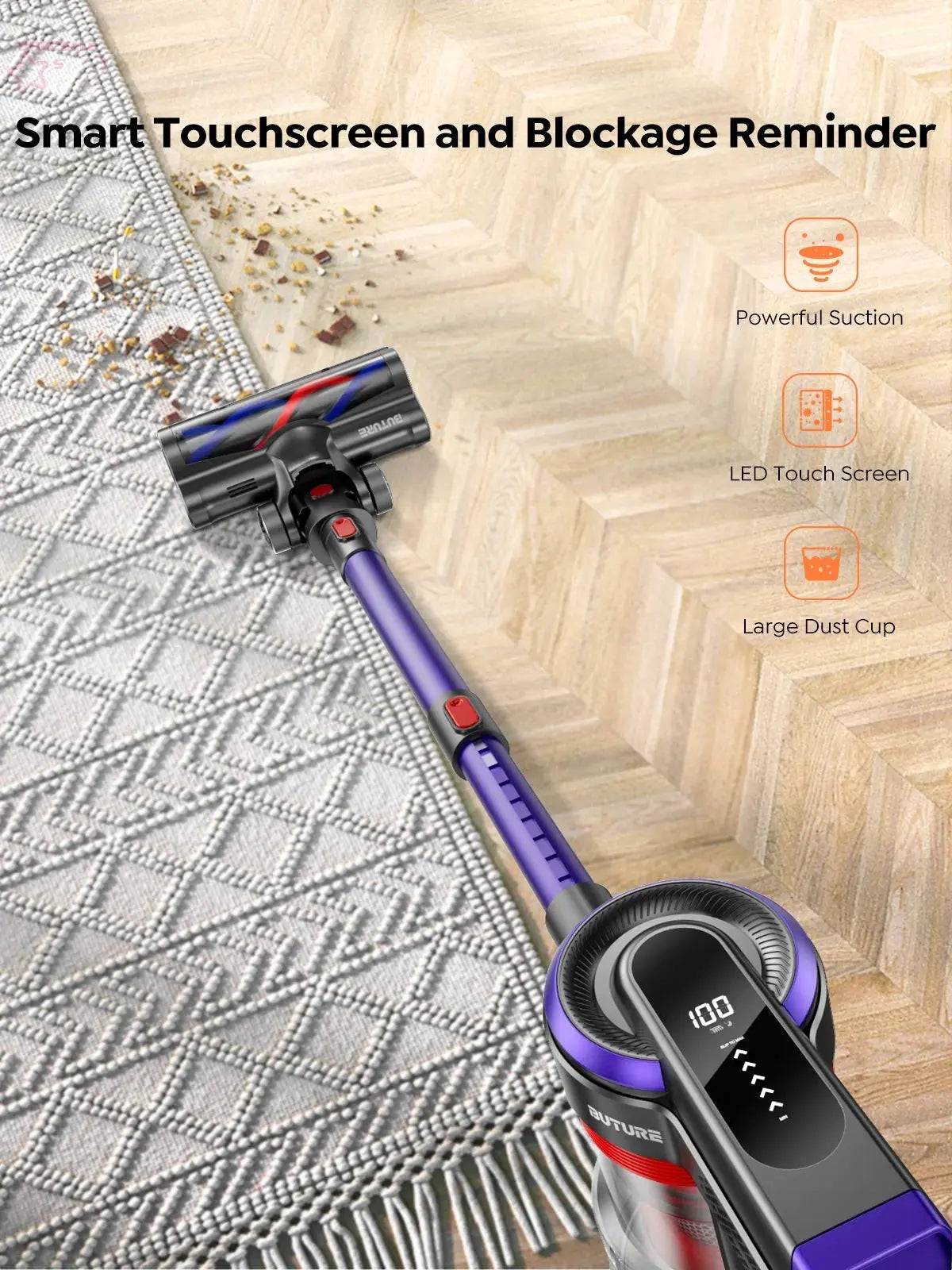 Smart Cleaning with Buture JR400: 38000Pa Cordless Handheld Vacuum with Touch Display & 55 Minutes Runtime!".