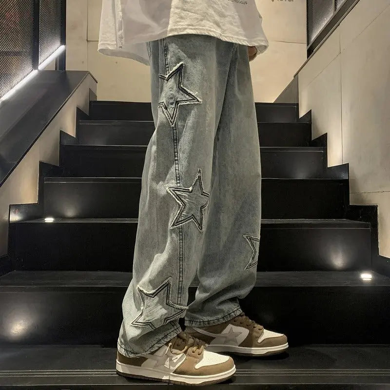 Straight denim trousers for men high-end wide-leg pants loose American high street vibe pants Brocelles