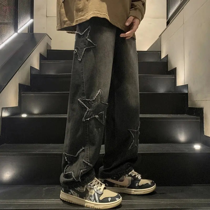 Straight denim trousers for men high-end wide-leg pants loose American high street vibe pants Brocelles