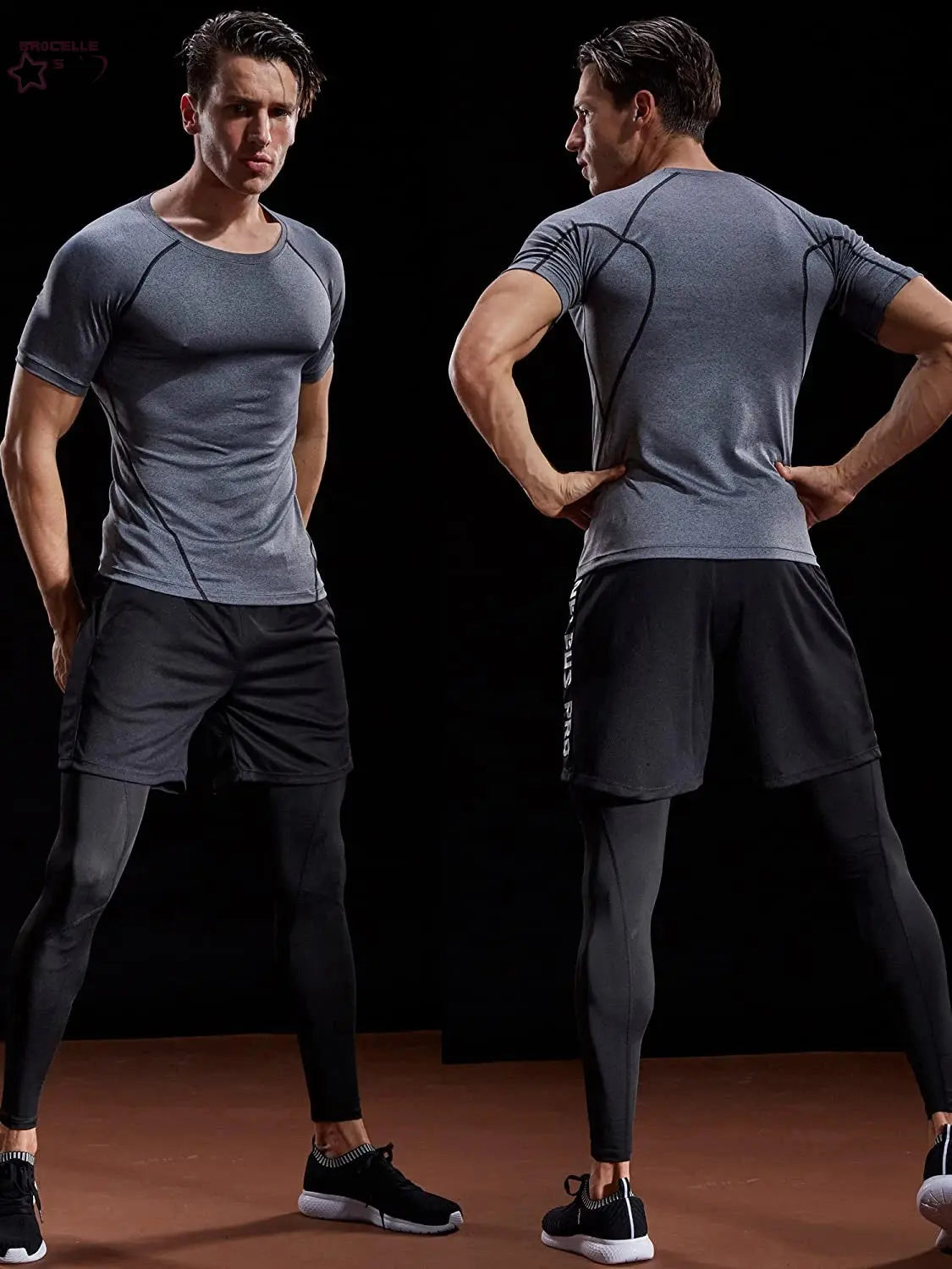 T-shirt Elastic Quick Dry Sport Tops Tee Athletic Gym Workout Shirts Men - Brocelles