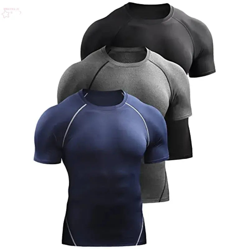 T-shirt Elastic Quick Dry Sport Tops Tee Athletic Gym Workout Shirts Men - Brocelles