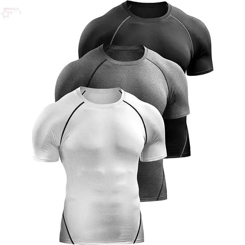 T-shirt Elastic Quick Dry Sport Tops Tee Athletic Gym Workout Shirts Men - Brocelles