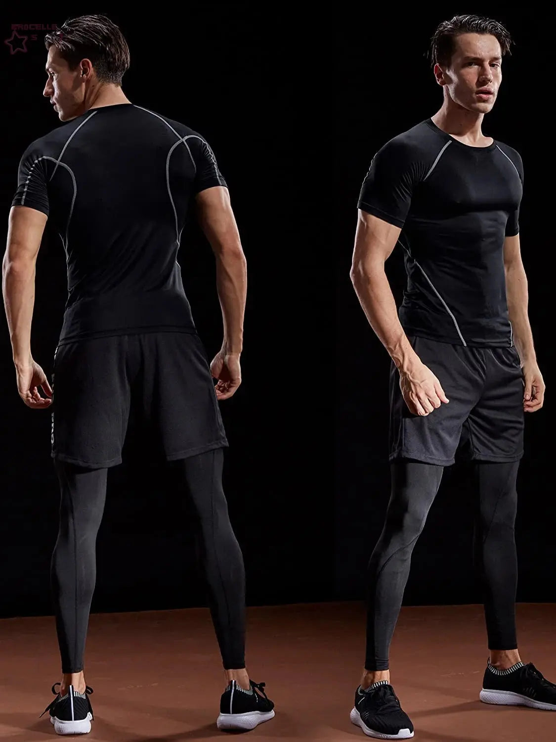 T-shirt Elastic Quick Dry Sport Tops Tee Athletic Gym Workout Shirts Men - Brocelles