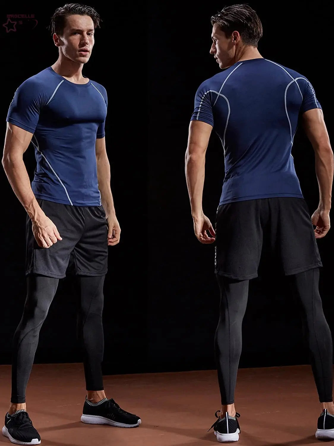 T-shirt Elastic Quick Dry Sport Tops Tee Athletic Gym Workout Shirts Men - Brocelles