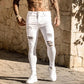 Trend 2024 Sweatpants Men Fit Solid Ripped Denim Harem Pants Casual Black Blue White Destroyed Jeans Pants - Brocelles