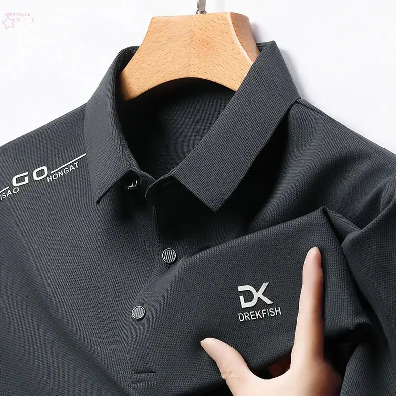 Trendy Business Casual Traceless Lapel T-shirt Men's Top - Brocelles