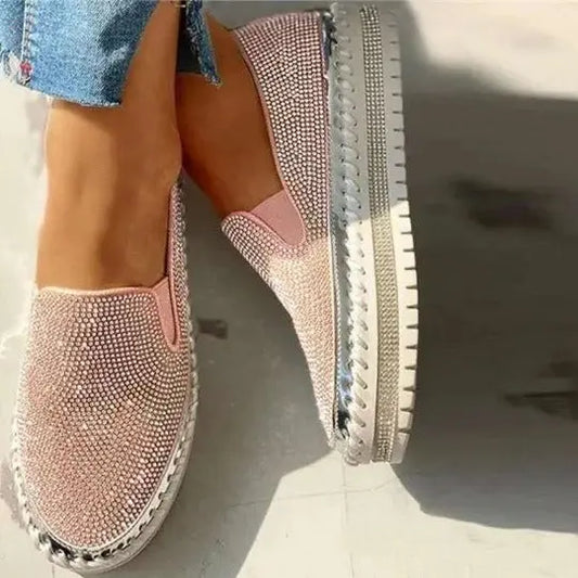 Wearing thick soled lazy casual rhinestones, Korean version versatile student shoe trend Brocelles