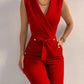 Women Casual V Neck Jumpsuits Button - Brocelles