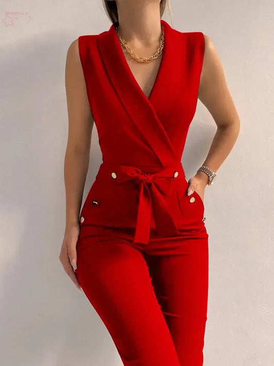 Women Casual V Neck Jumpsuits Button - Brocelles