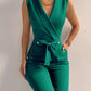 Women Casual V Neck Jumpsuits Button - Brocelles