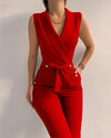 Women Casual V Neck Jumpsuits Button - Brocelles