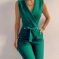 Women Casual V Neck Jumpsuits Button - Brocelles