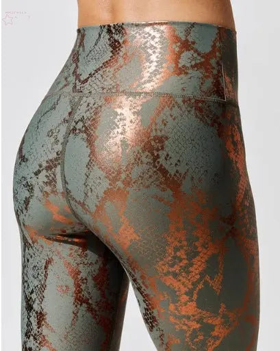 Women ‘s Retro Metallic Snake Gym Leggings Brocelles