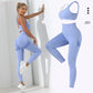 Yoga Basic 2pcs Seamless High Stretch Yoga Set Tracksuit Gym Set Crisscross Back Cami Hip-hugging Tummy Control Leggings - Brocelles